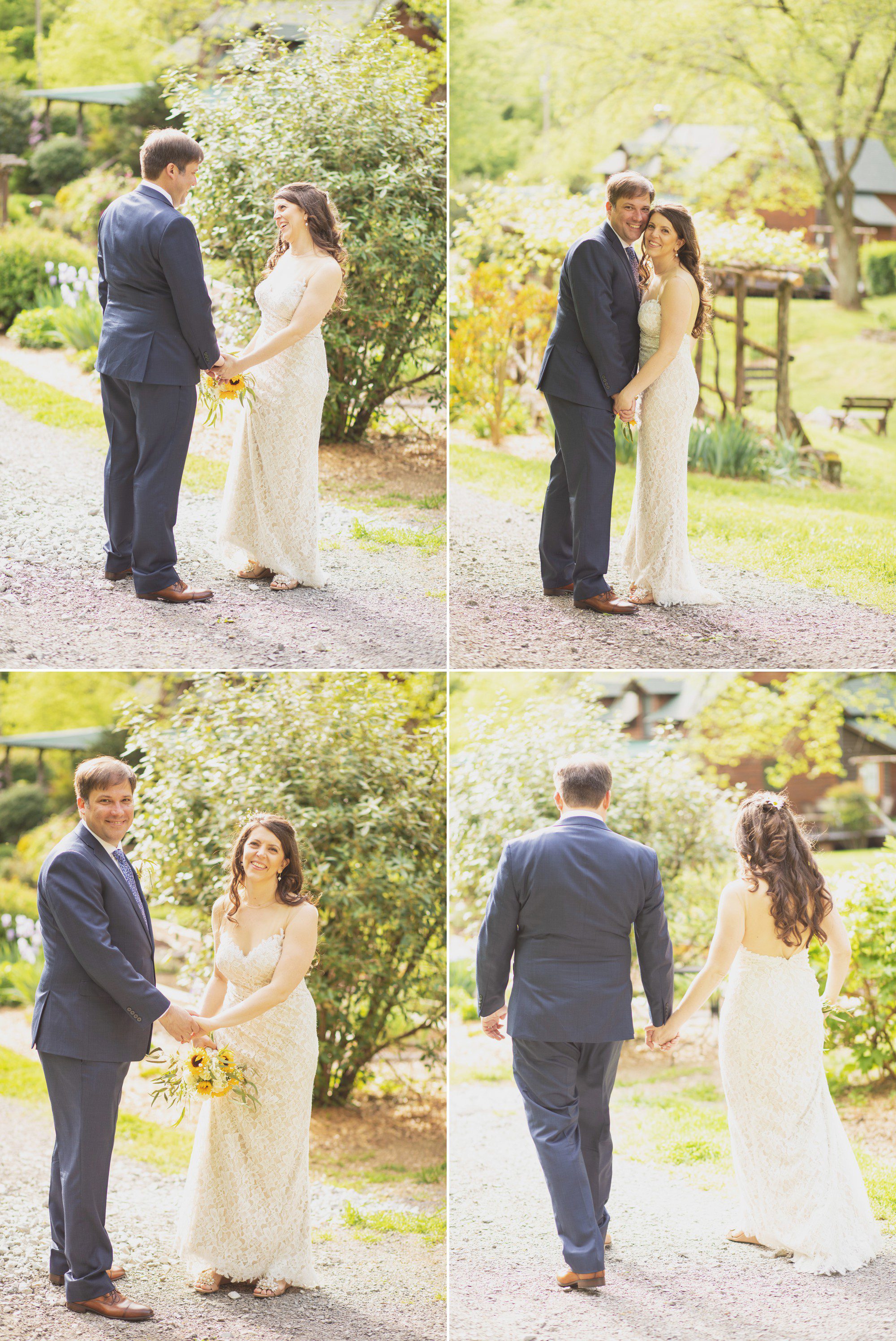 Bride and groom photos in garden after elopement wedding ceremony at Butterfly Hollow in Gordonsville, TN. Photos by Krista Lee Photography. 