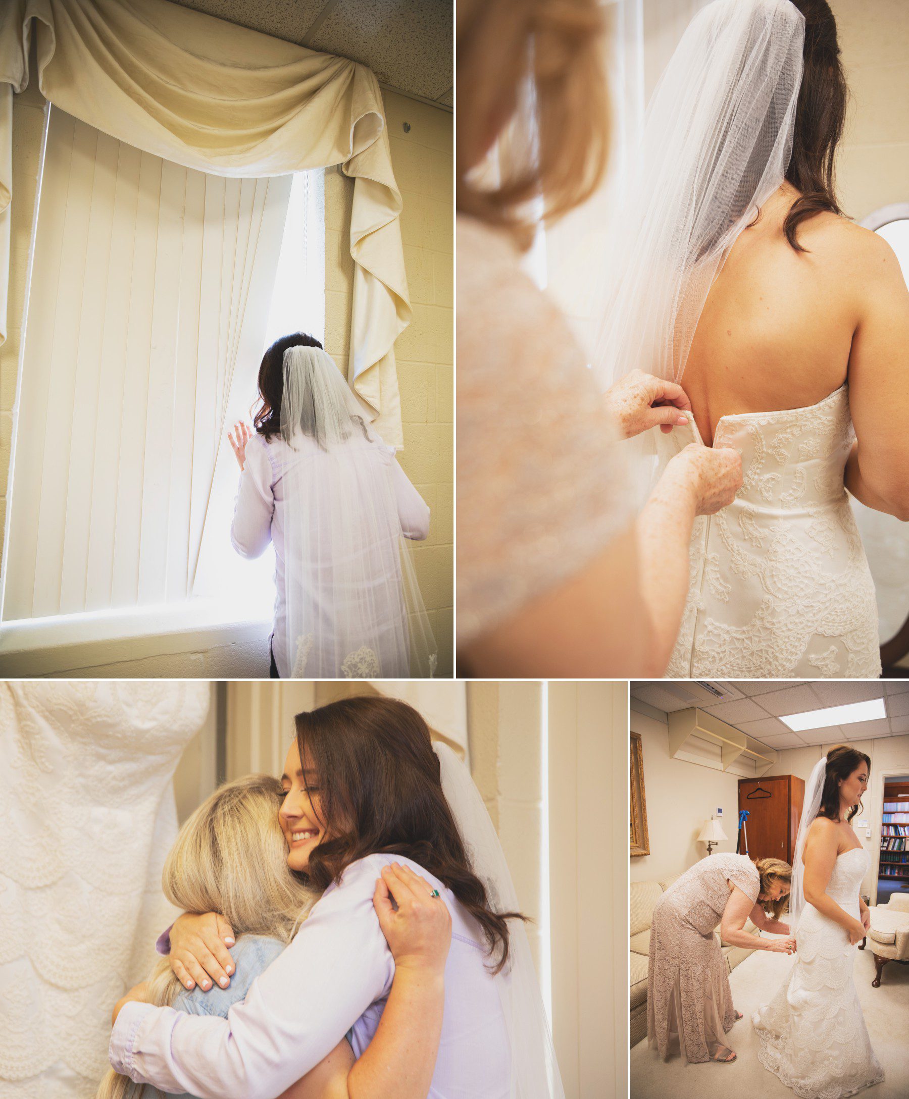 Wedding photography bride gets ready at church with bridesmaid and family before wedding ceremony at Blakemore United Methodist in Nashville TN