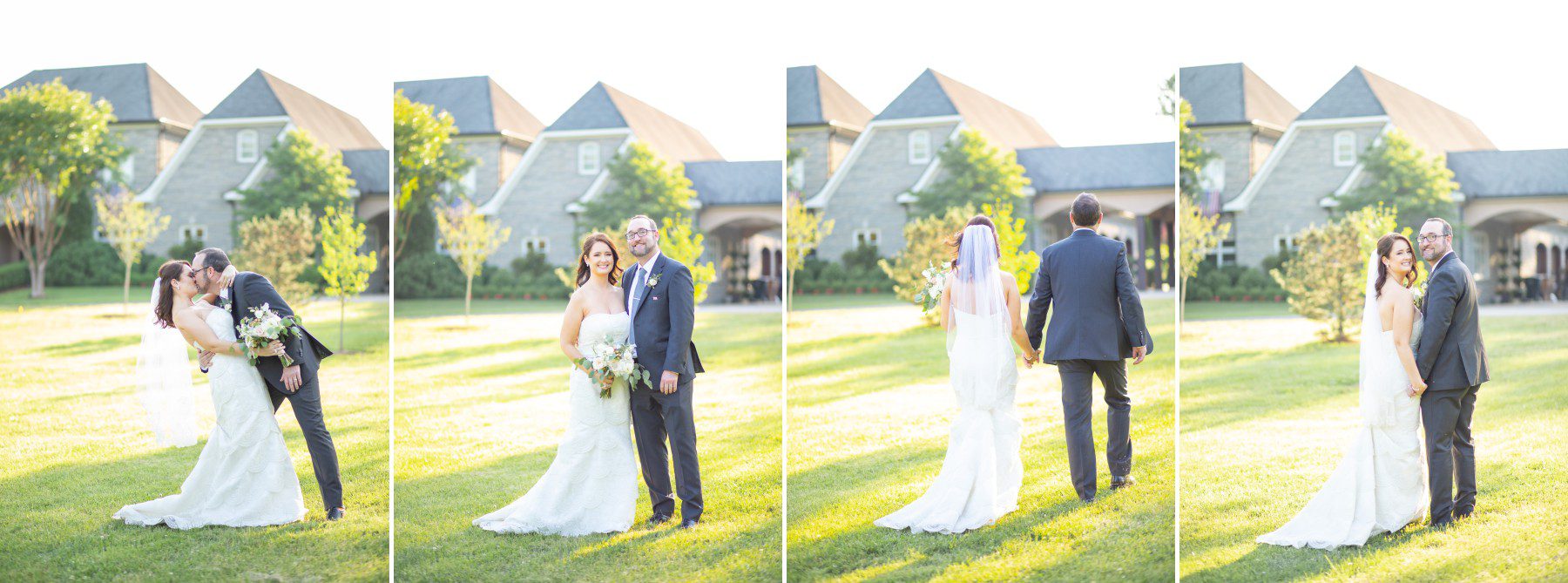 Bride and groom portraits in lawn wedding reception at private home in Belle Meade after wedding ceremony at Blakemore United Methodist in Nashville TN