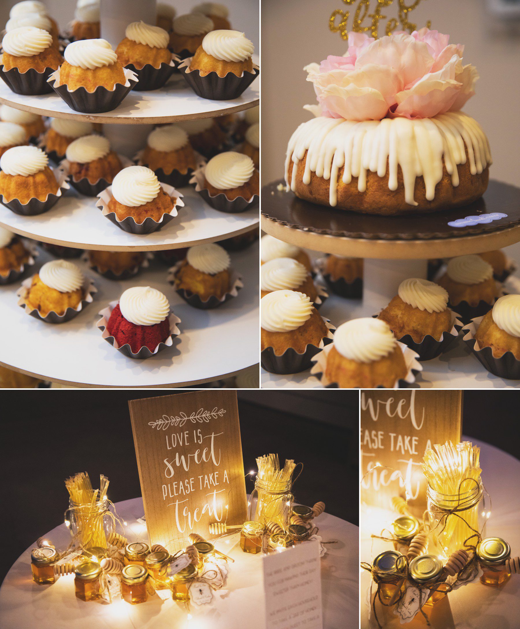 Nashville wedding photographer decorations and cake at reception
