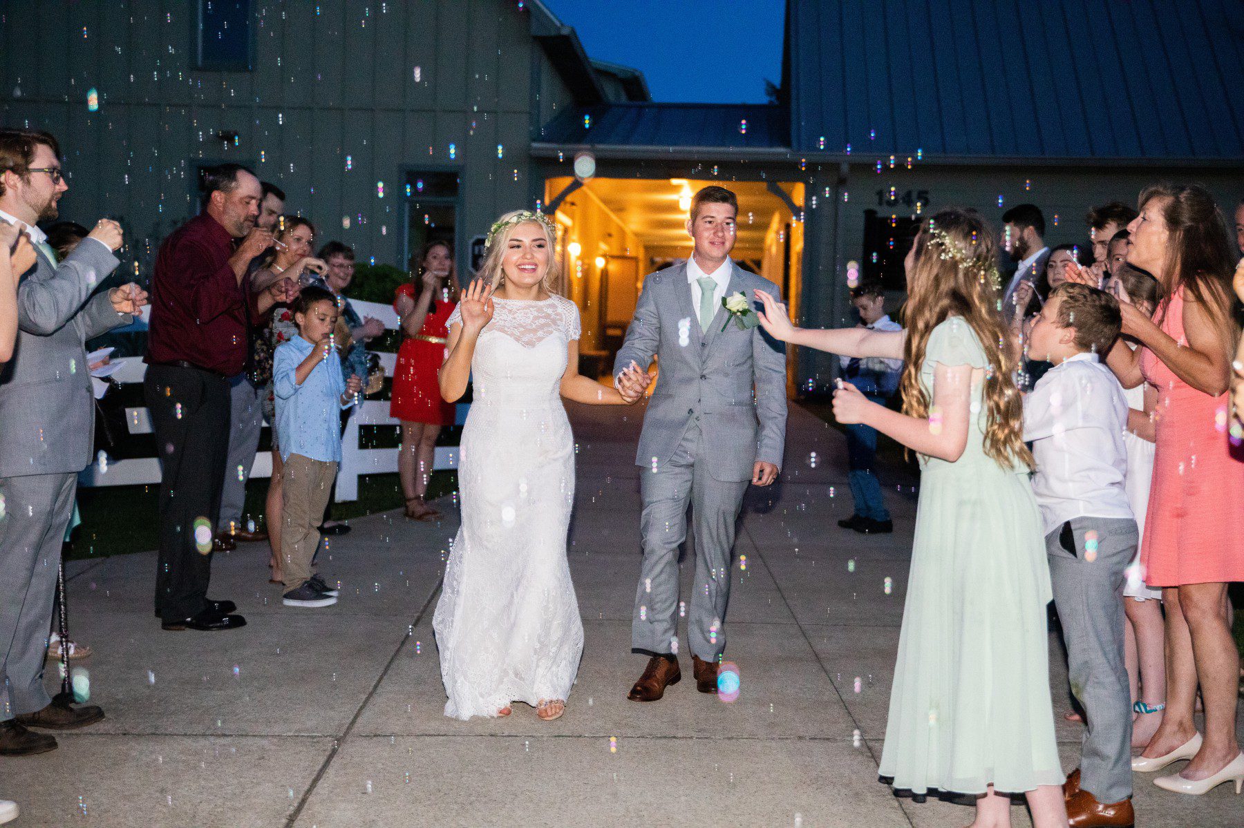 bride and groom do bubble exit from wedding reception Carnton Plantation Franklin, TN