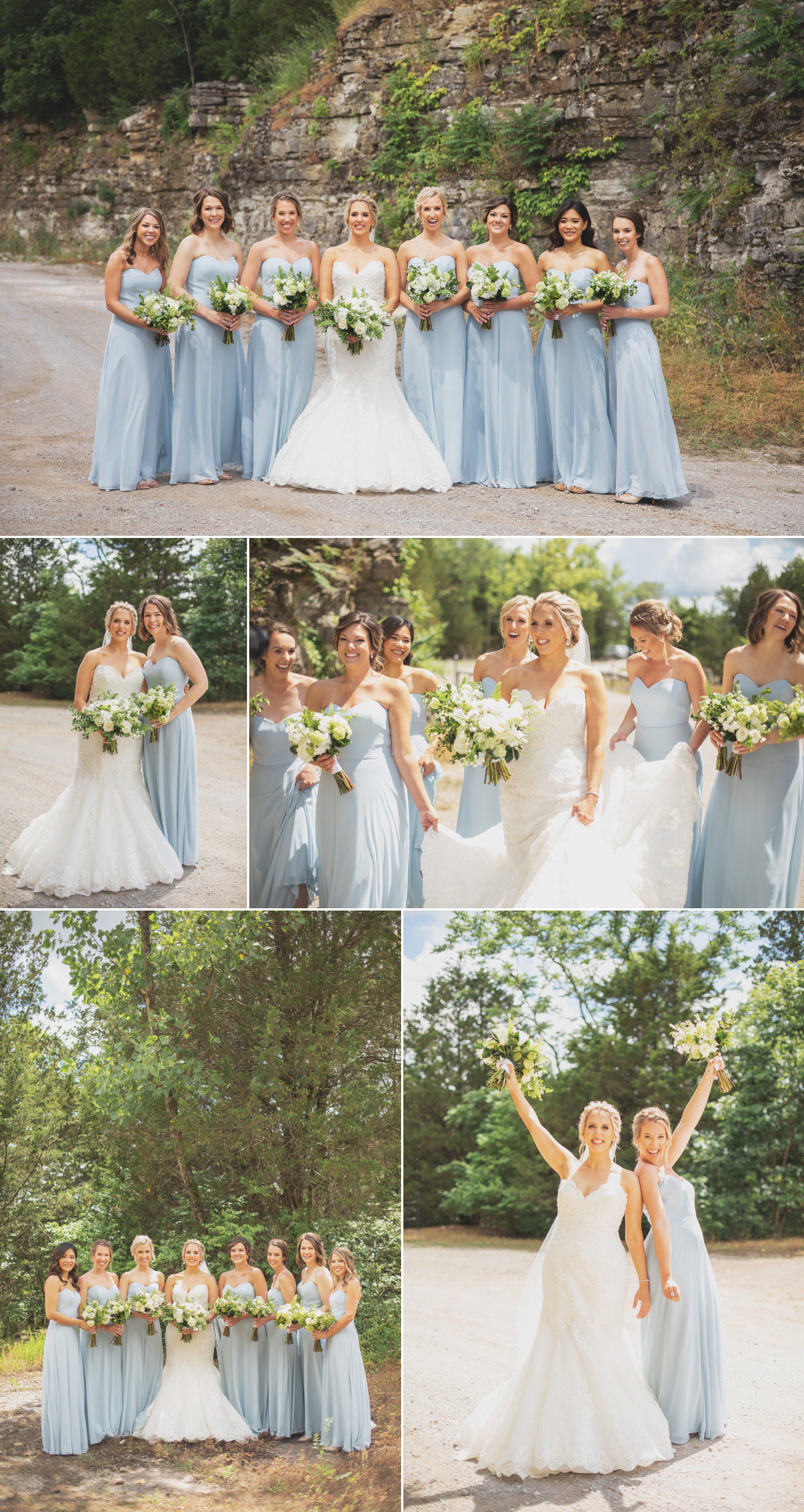 Nashville wedding photography bride and blue bridesmaids Graystone Quarry