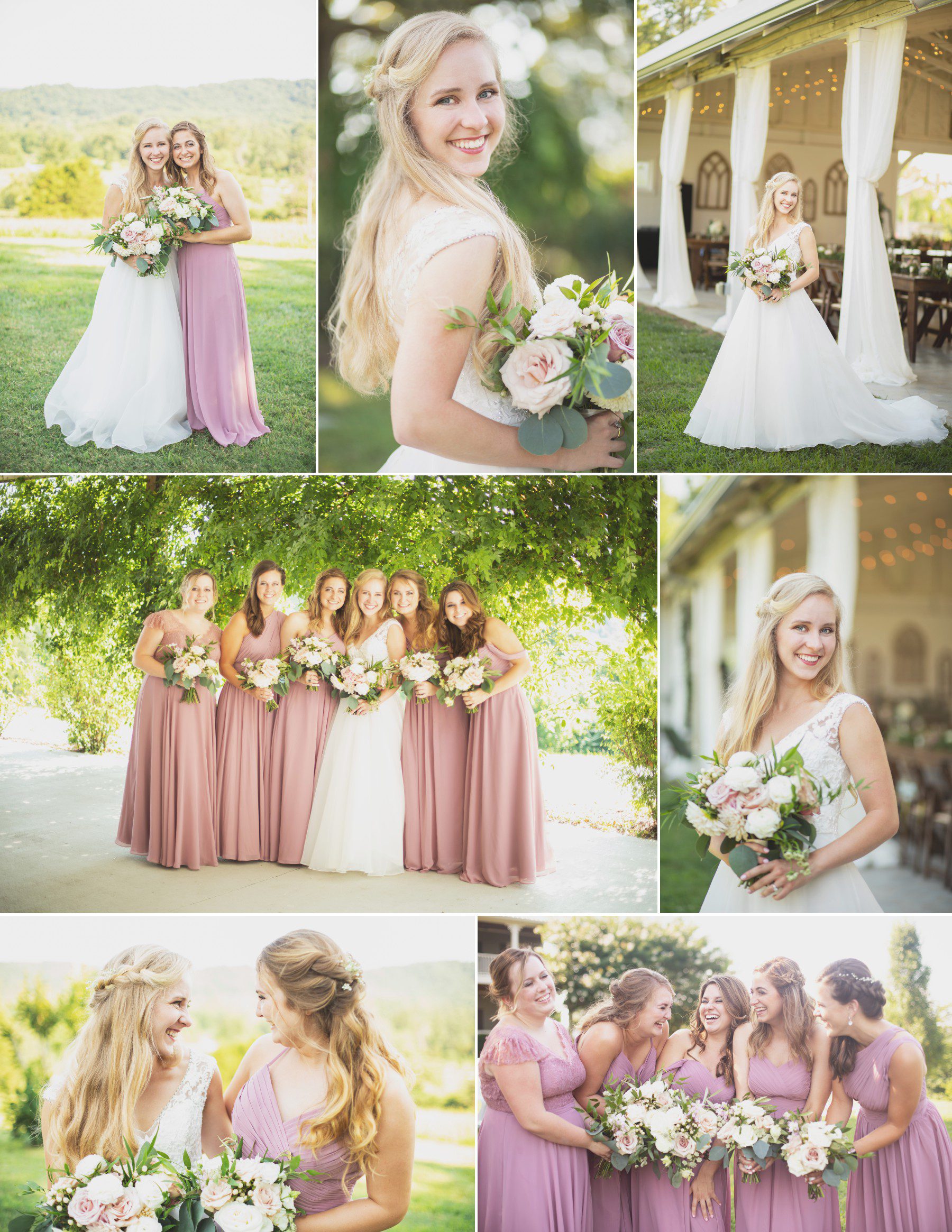 Bridesmaid photos and bridal portrait outside in the summer at Front Porch Farms Charlotte TN