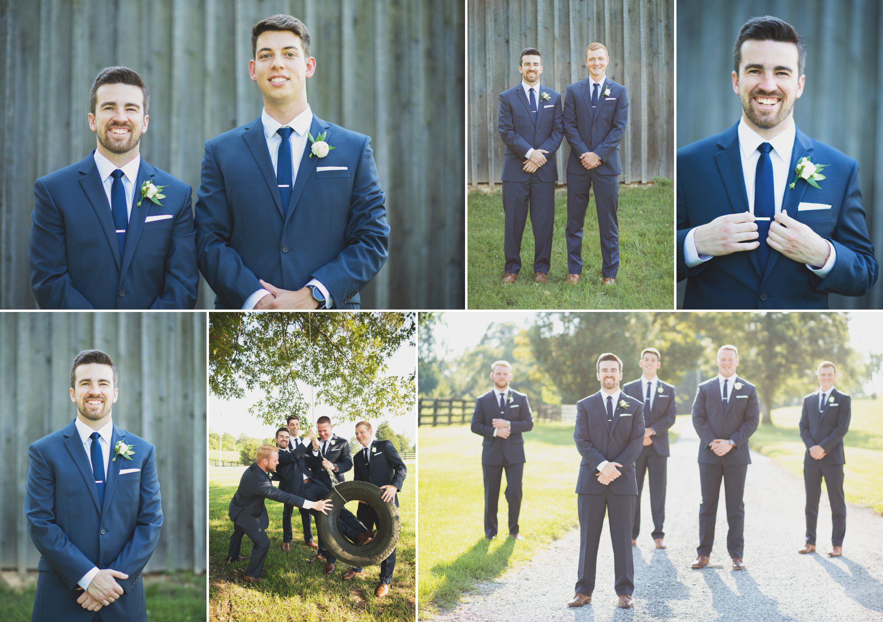 Groomsmen hang out and do photos before wedding at Front Porch Farms