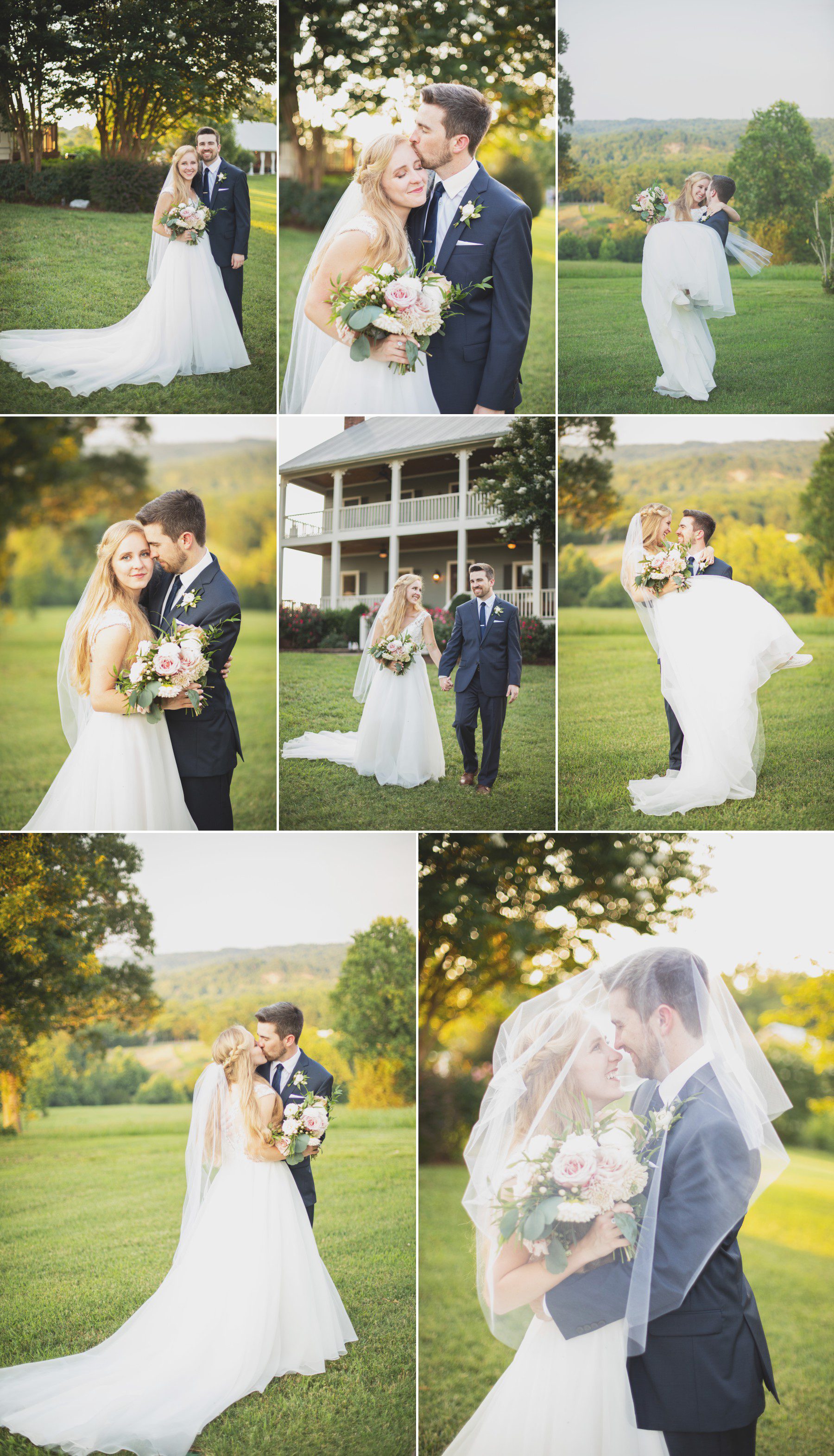 bride and groom photos after ceremony at Front porch farms