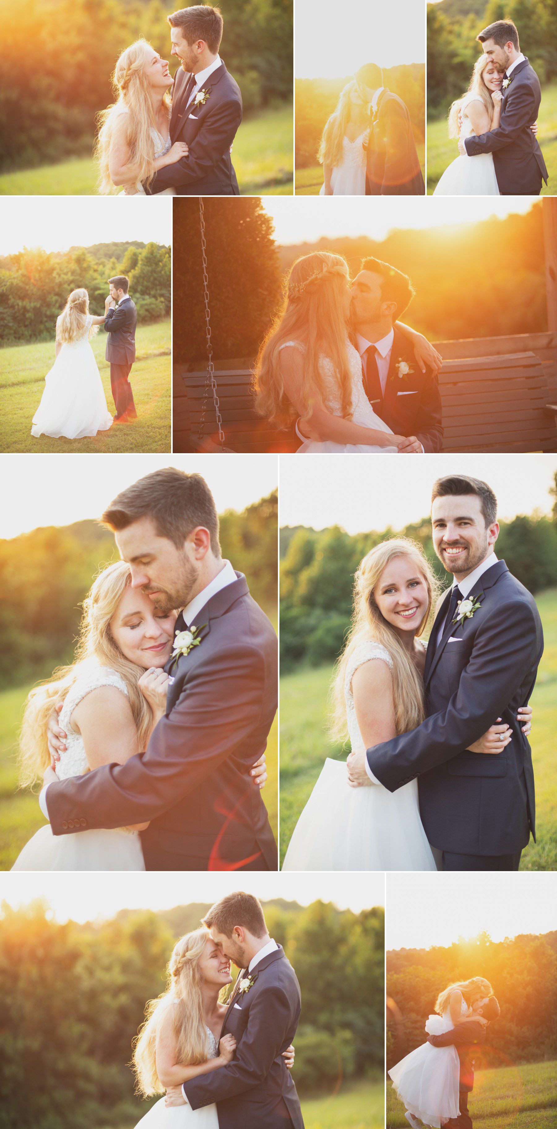 Sunset wedding photos with bride and groom at Front Porch Farms Nashville TN