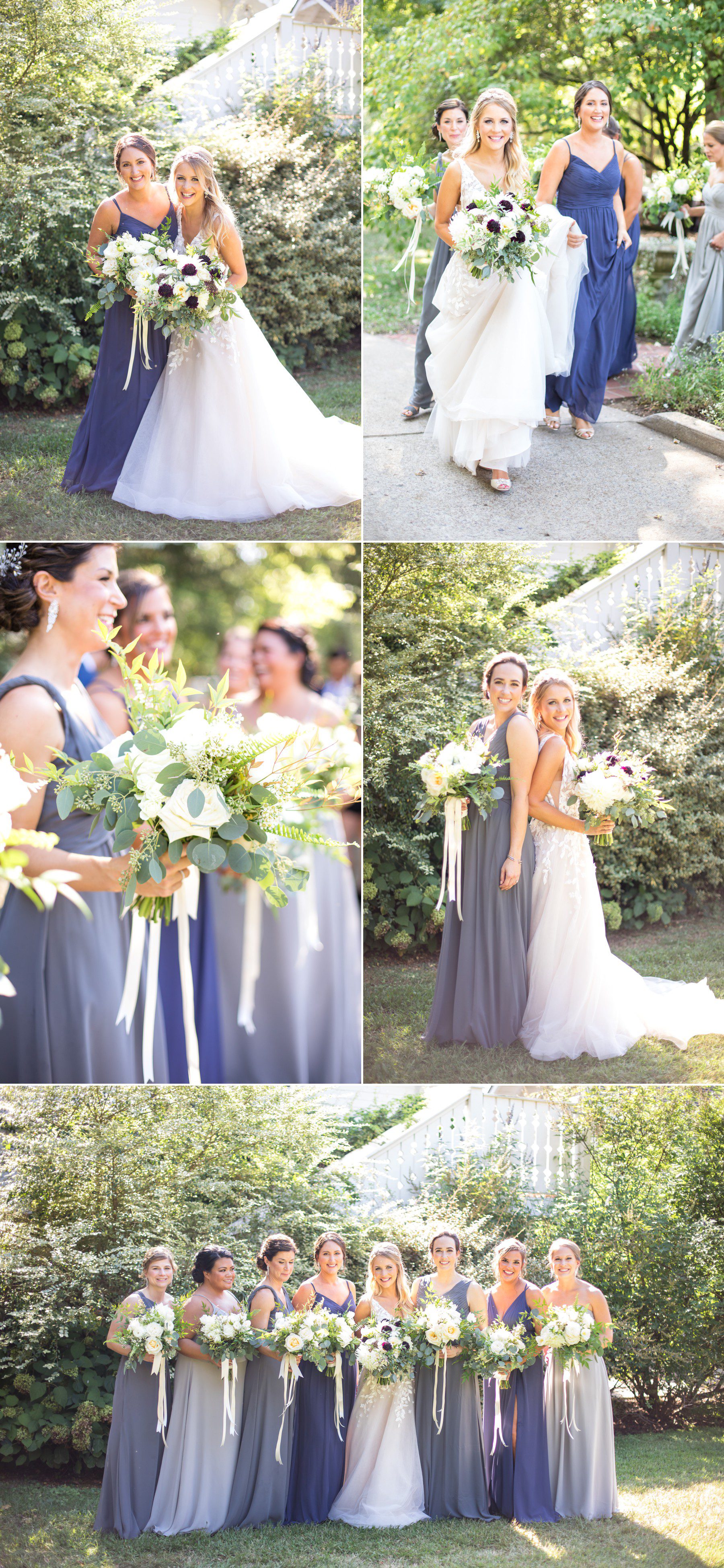 candid photos with bridal party outdoors at estate and barn venue before wedding