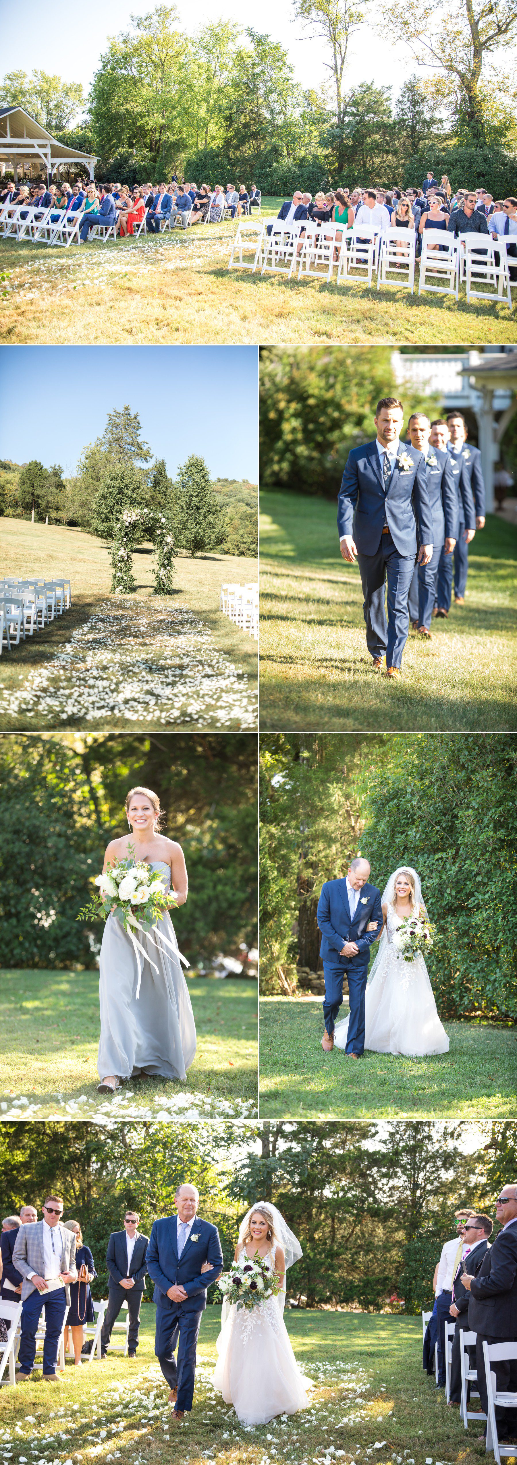 guests enter wedding ceremony with bridal party Cedarwood Weddings TN