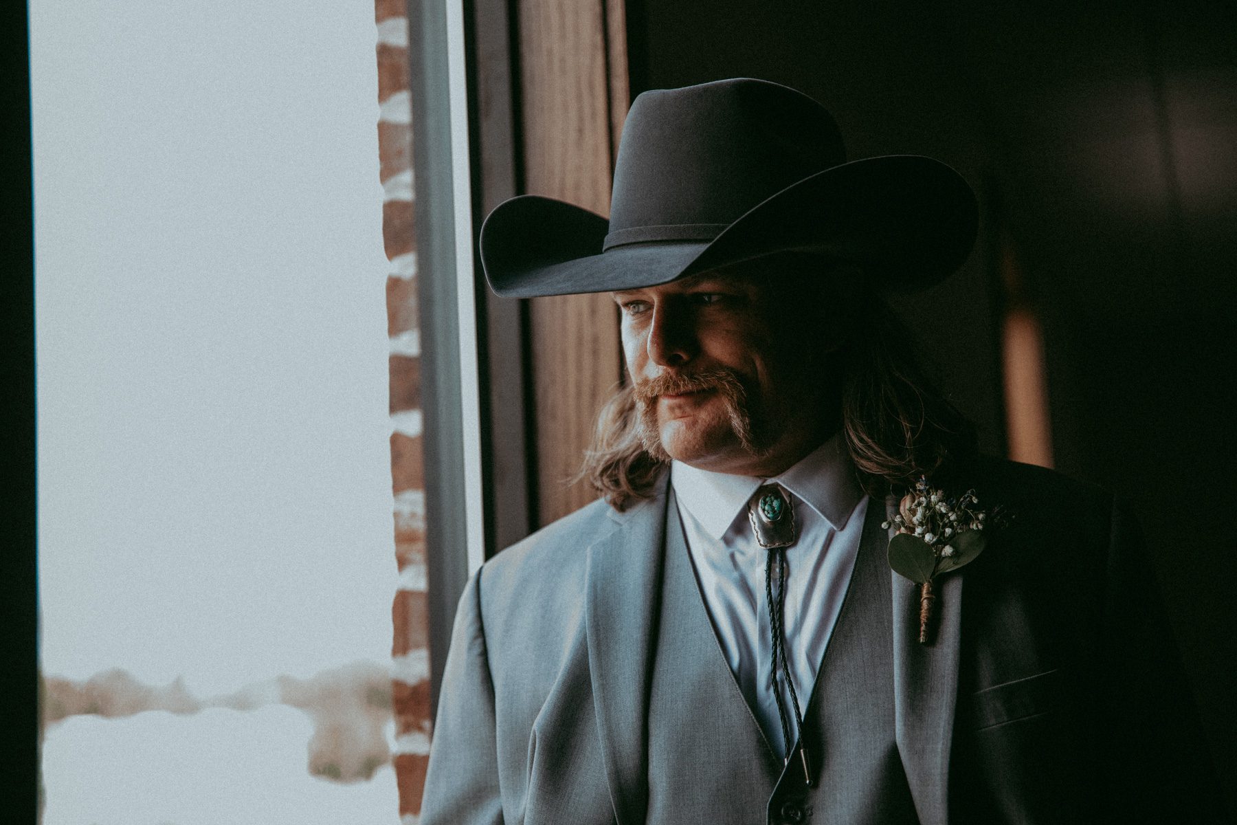 Nashvlle wedding photographer country groom window portrait 