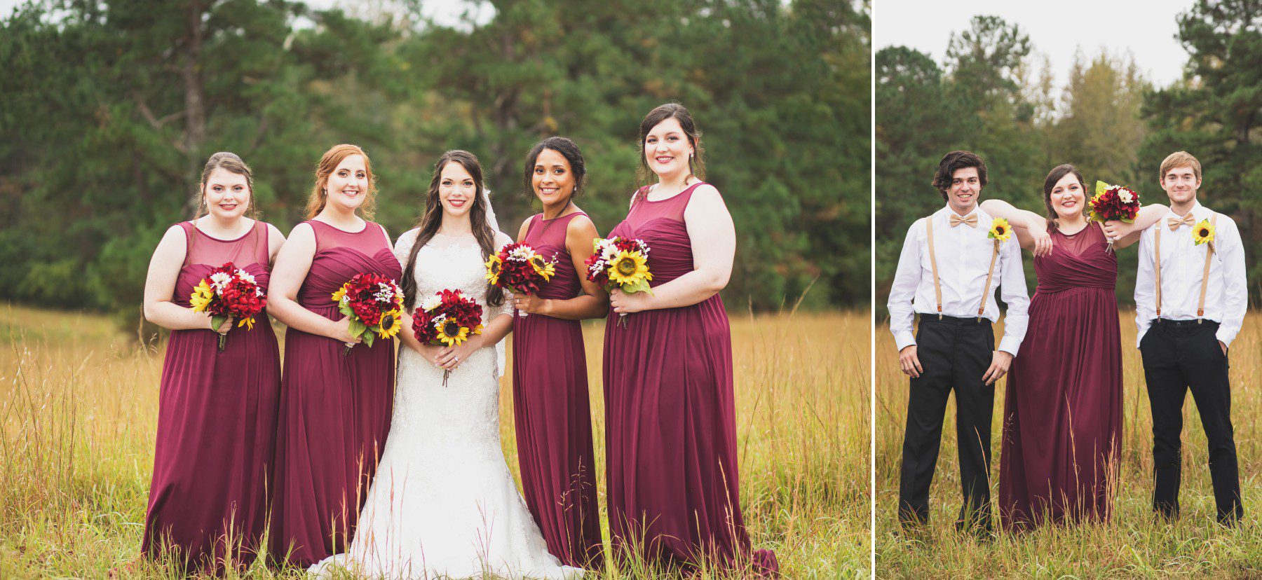 Nashville wedding photographer fall bridal party photos in field 