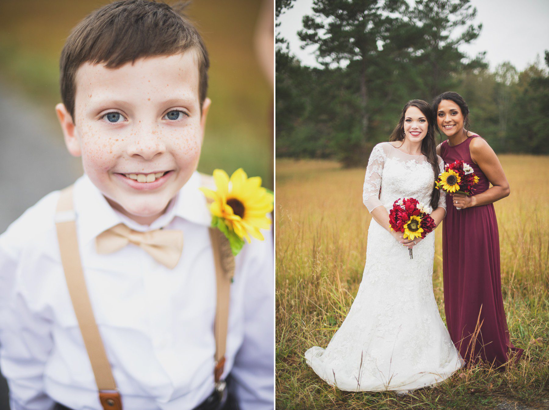 Nashville wedding photographer fall bridal party photos in field 