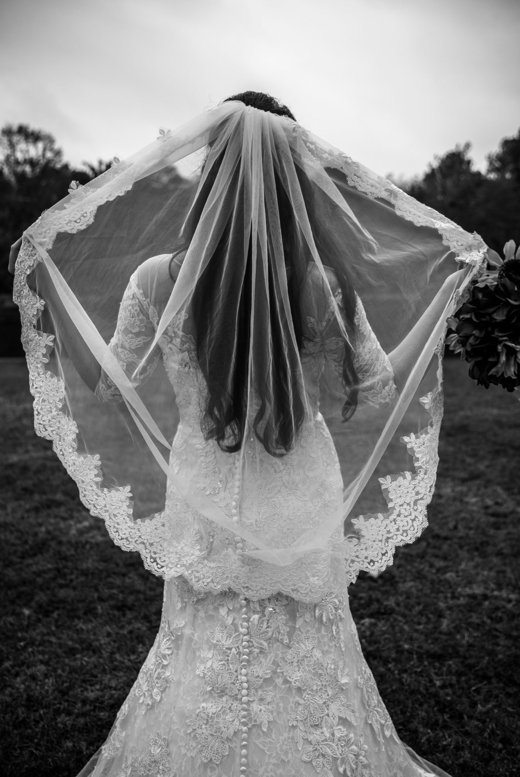 Nashville wedding photographer bride with veil back detail 