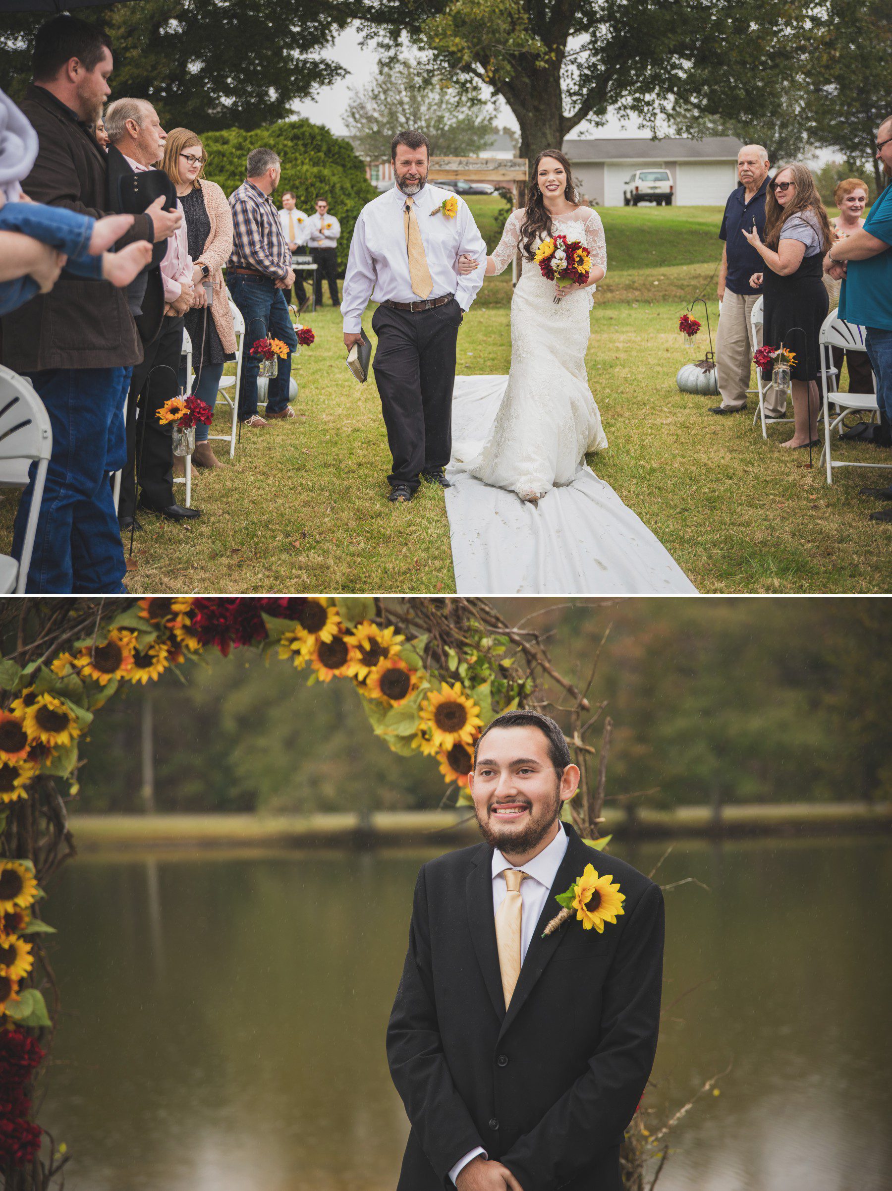 Nashville wedding photographer processional for fall wedding  at Clearview Church of Christ Lyles, TN