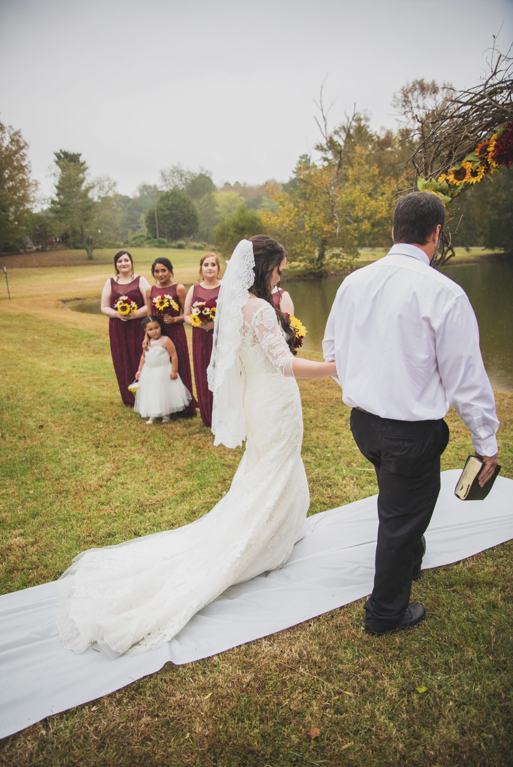 Nashville wedding photographer processional for fall wedding  at Clearview Church of Christ Lyles, TN