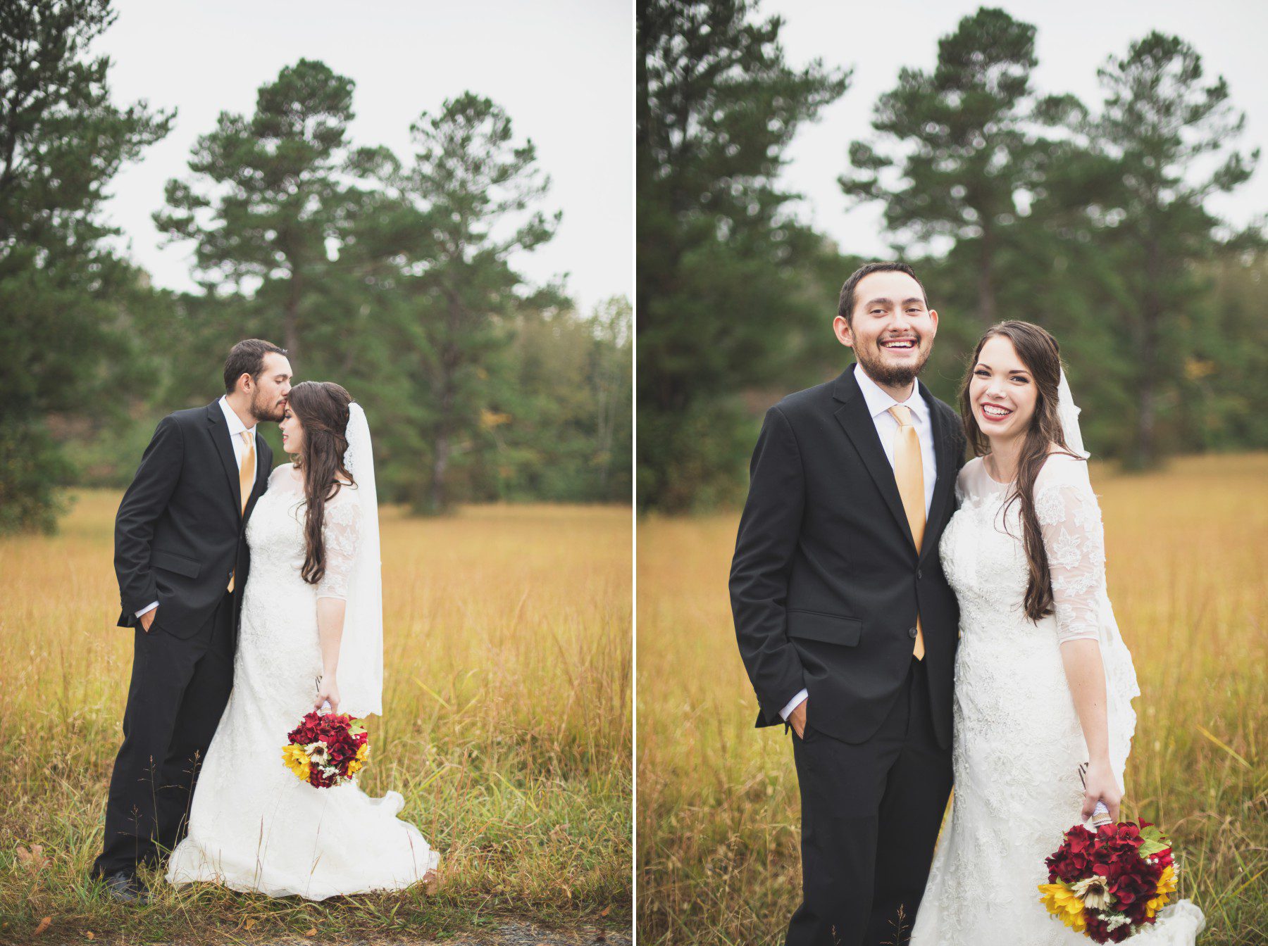 Nashville wedding photographer fall bride and groom in field 