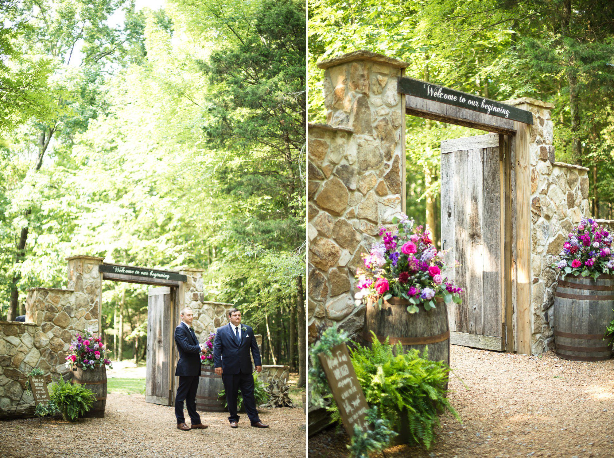 wedding in the woods by waterfall at grace valley farm