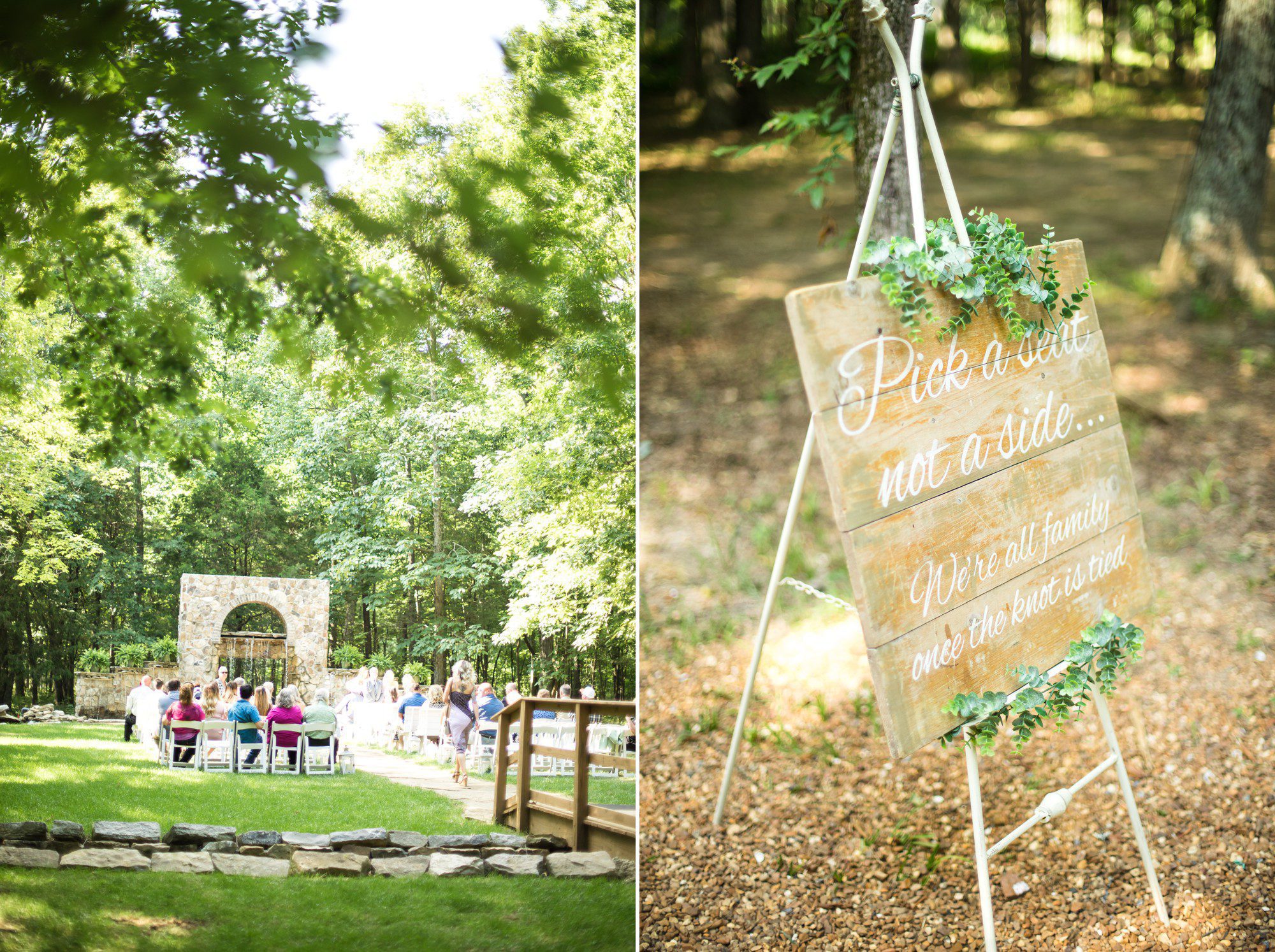beautiful wedding in the clearing in the woods by waterfall at grace valley farm