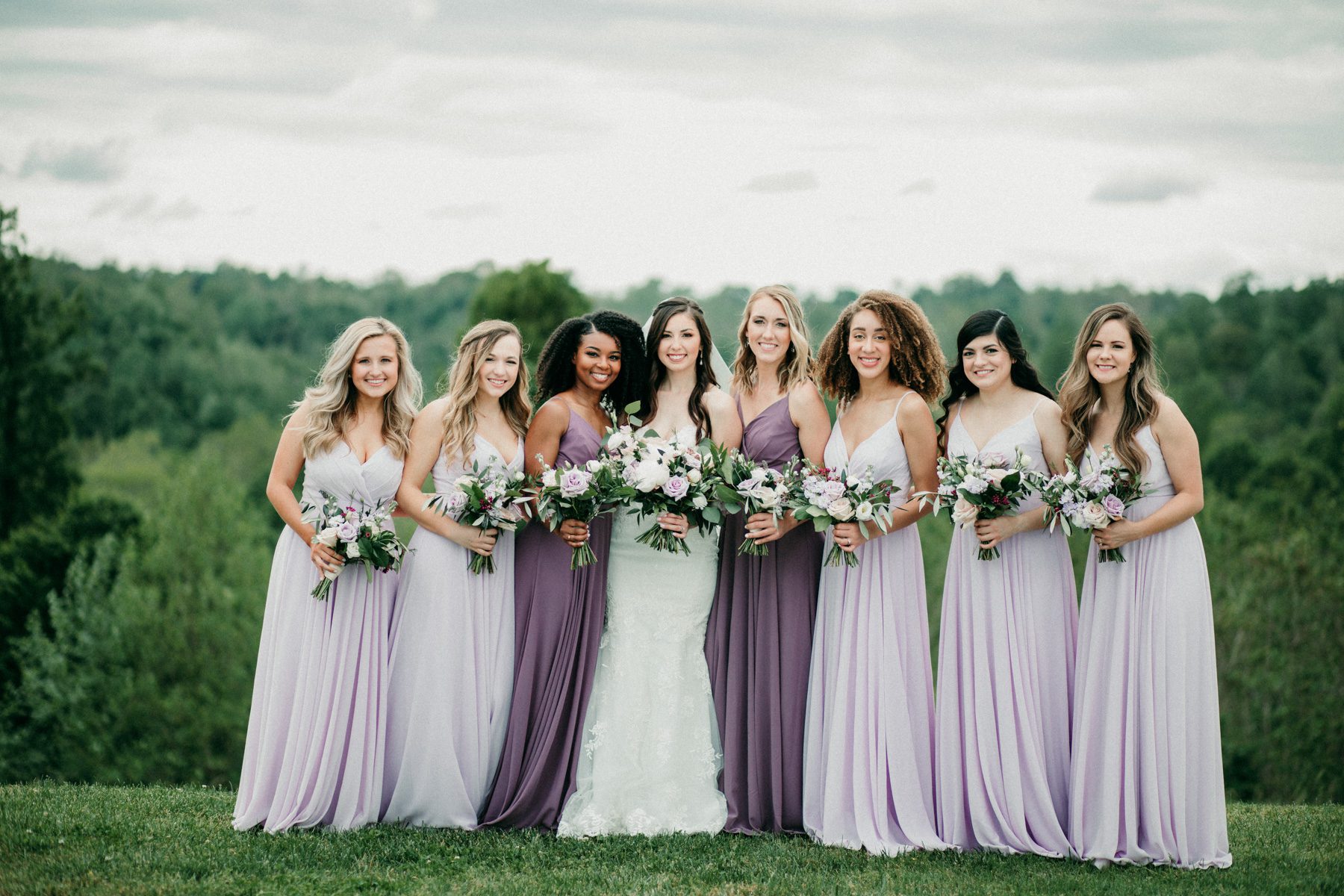 Lilac, plum, purple bridesmaids dresses 