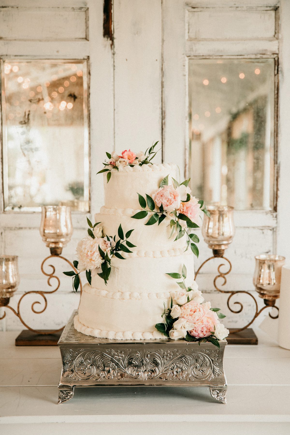 Traditional wedding cake for outdoor reception 
