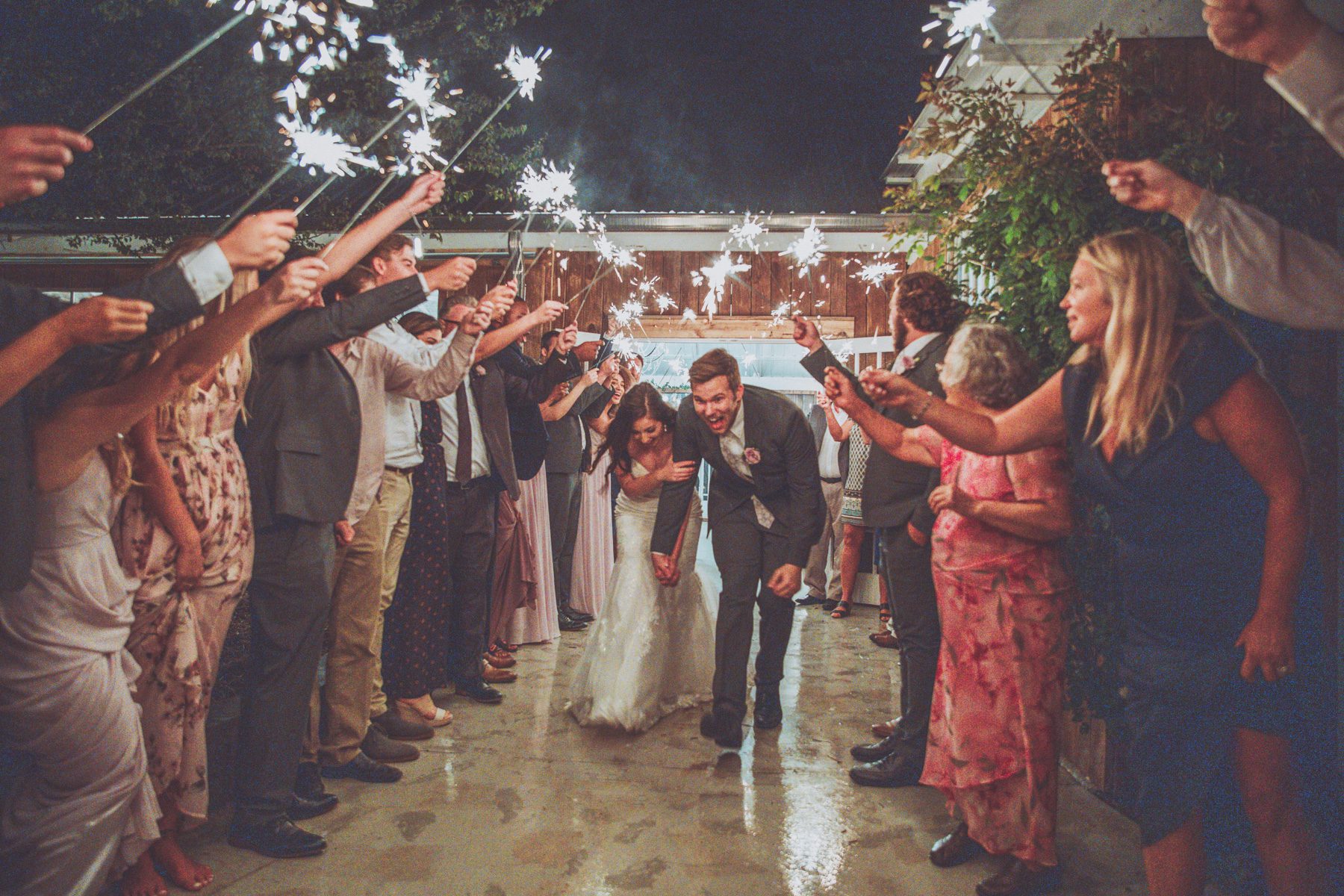 sparkler exit wedding reception at Front Porch Farms TN