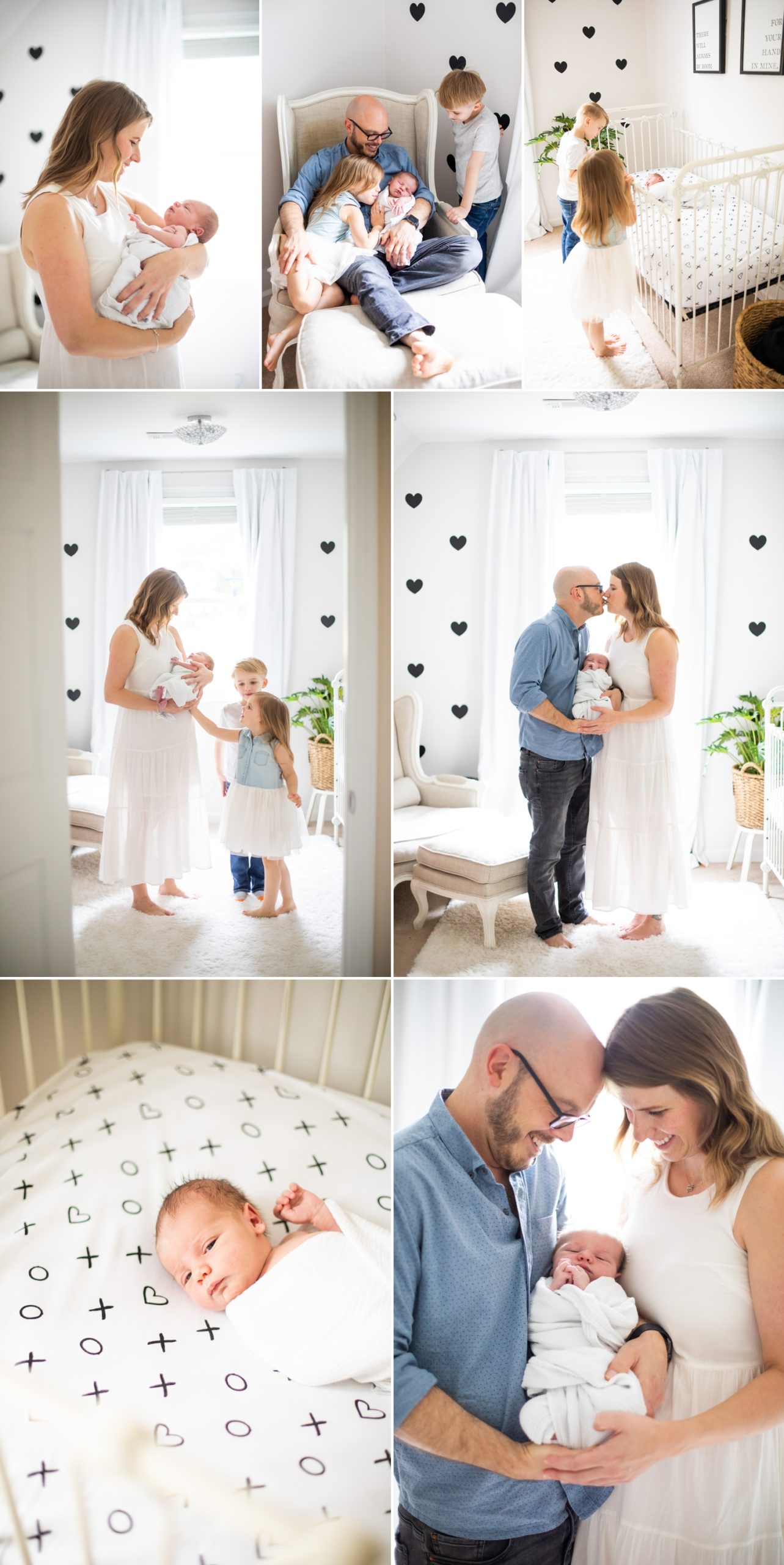 newborn photography with baby at home with mom, dad and siblings
