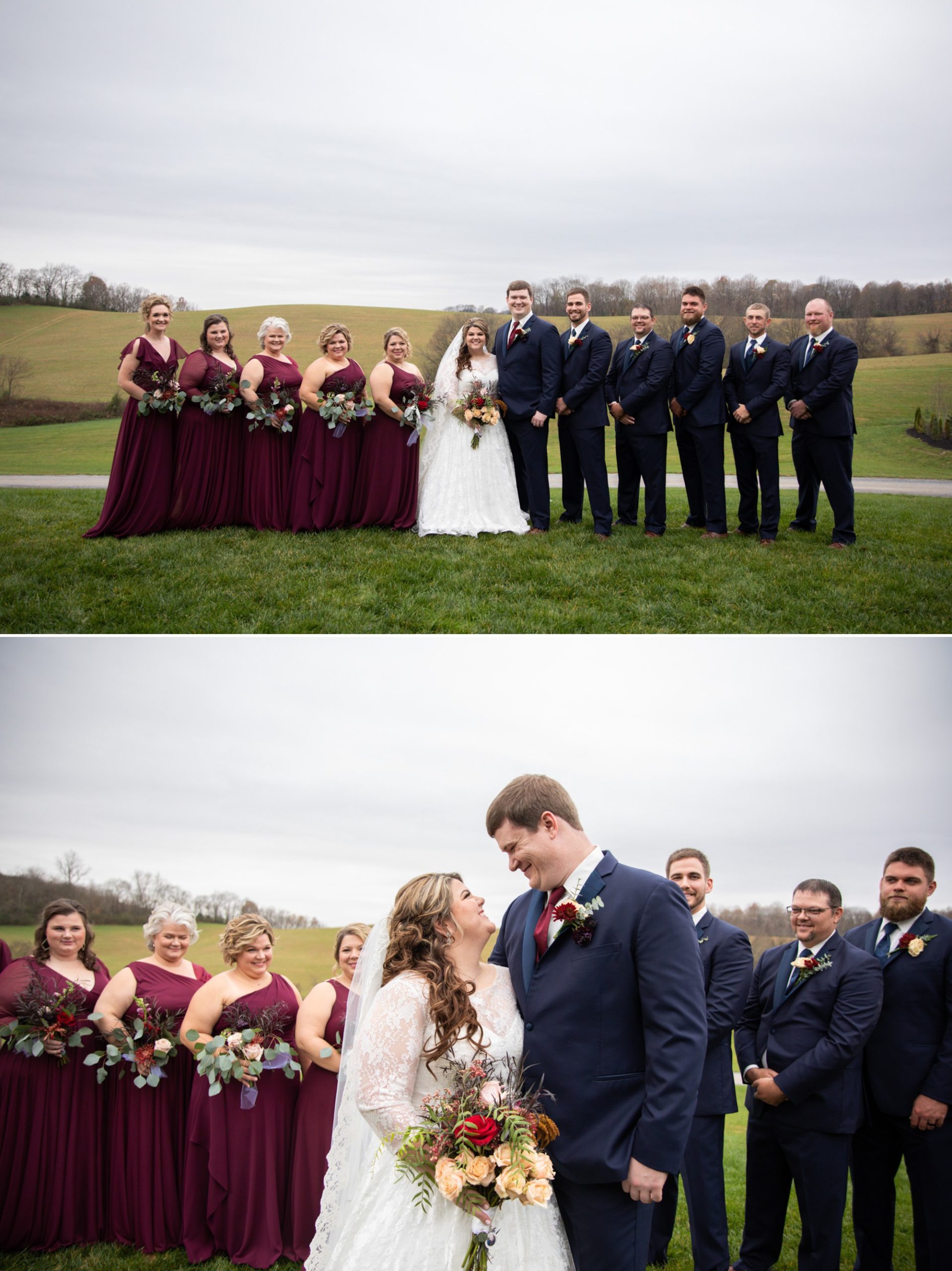 Bridal party with bride and groom before wedding at White Dove Barn outdoor barn wedding venue outside of Nashville TN