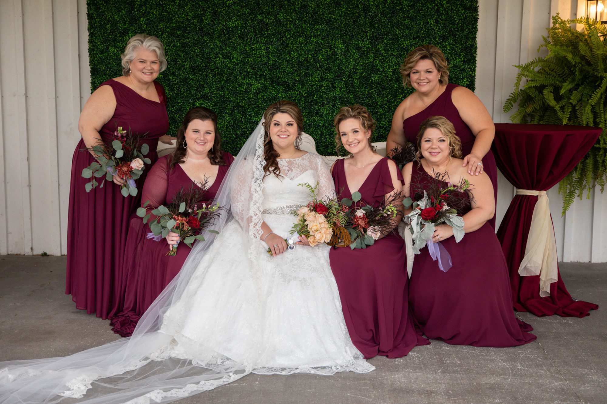 Bridesmaids on couch at White Dove Barn outdoor barn wedding venue outside of Nashville TN
