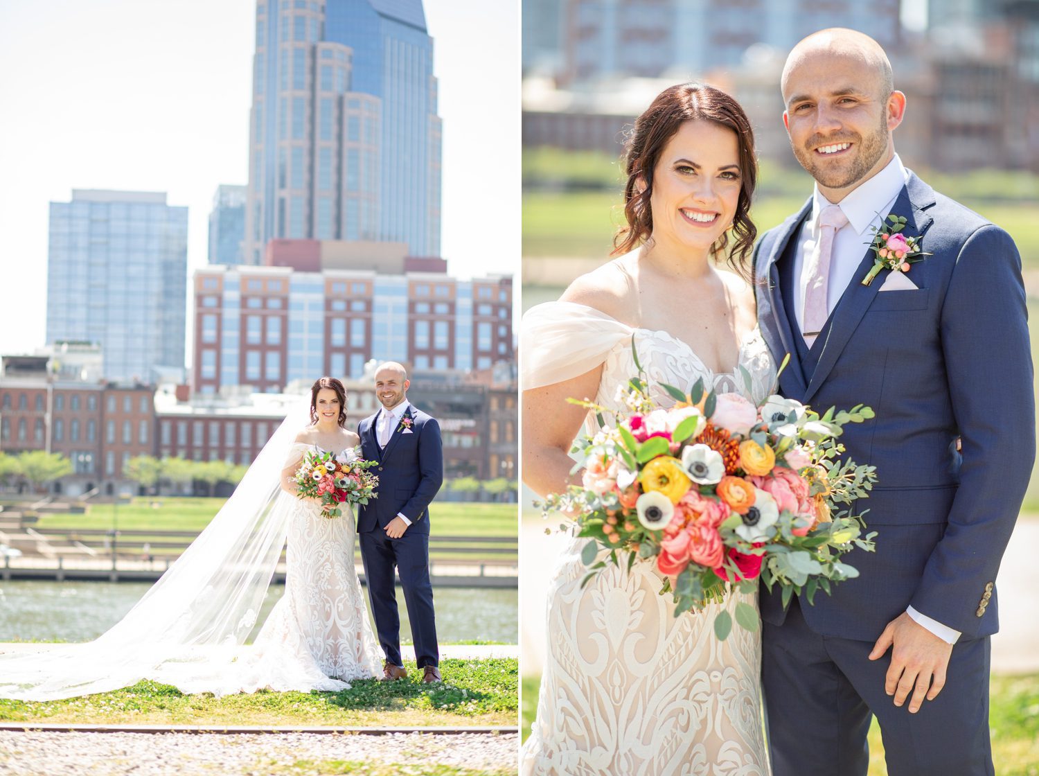 The Bridge Building Event Spaces Downtown Nashville, TN Wedding Bride and Groom Portrait Fresh by CarryAnn Flowers