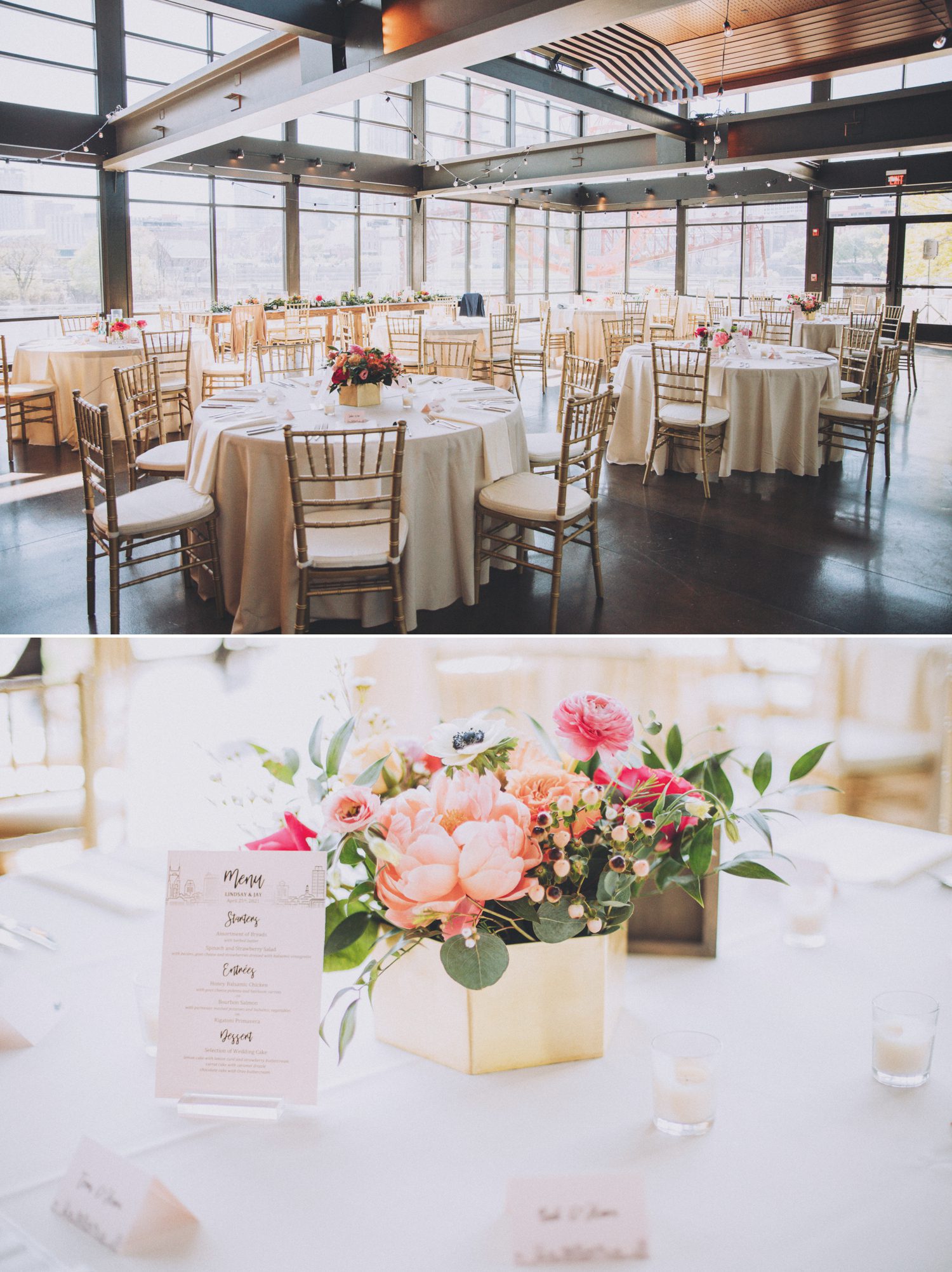 The Bridge Building Event Spaces Downtown Nashville, TN Modern Wedding Reception Flowers by Fresh by CarryAnn