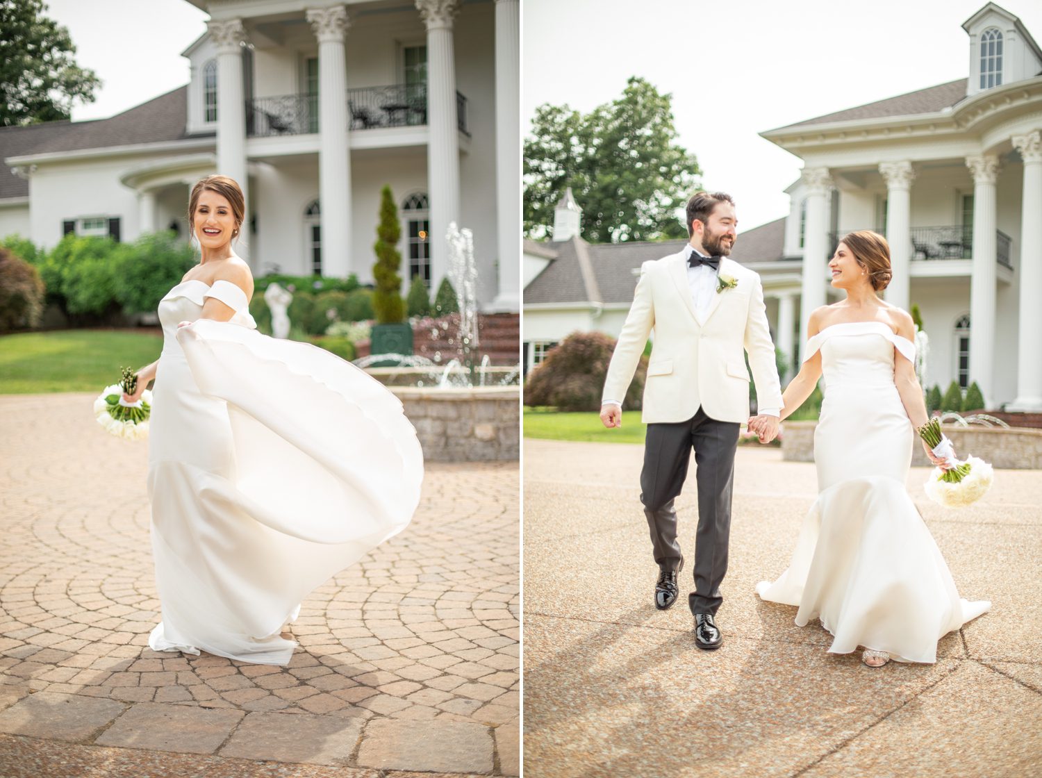 Private Estate Wedding Franklin, TN Bride and Groom Portraits in Front of Southern Home