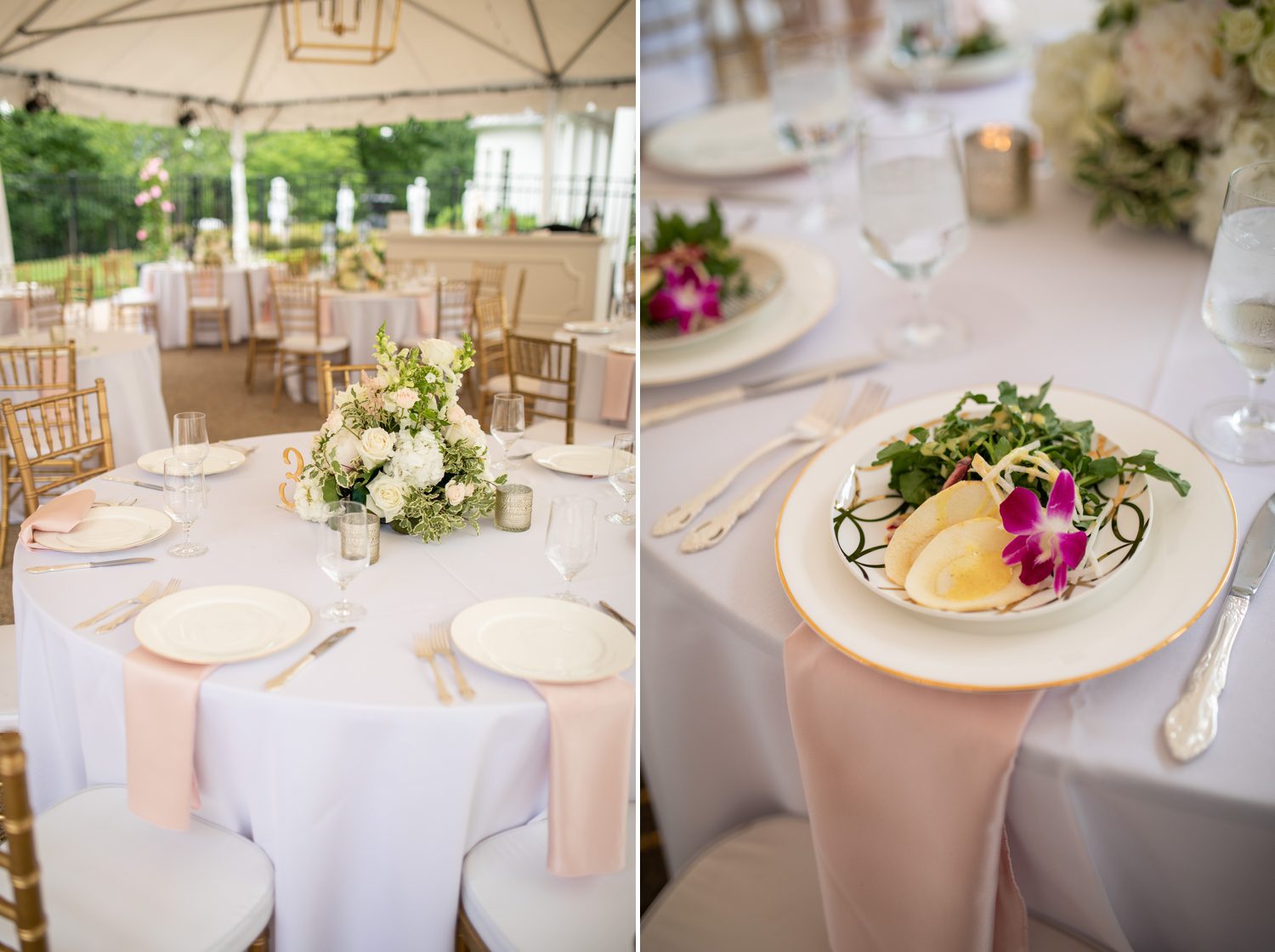 Private Estate Outdoor Wedding Reception Franklin, TN Blush Pink, Gold and White