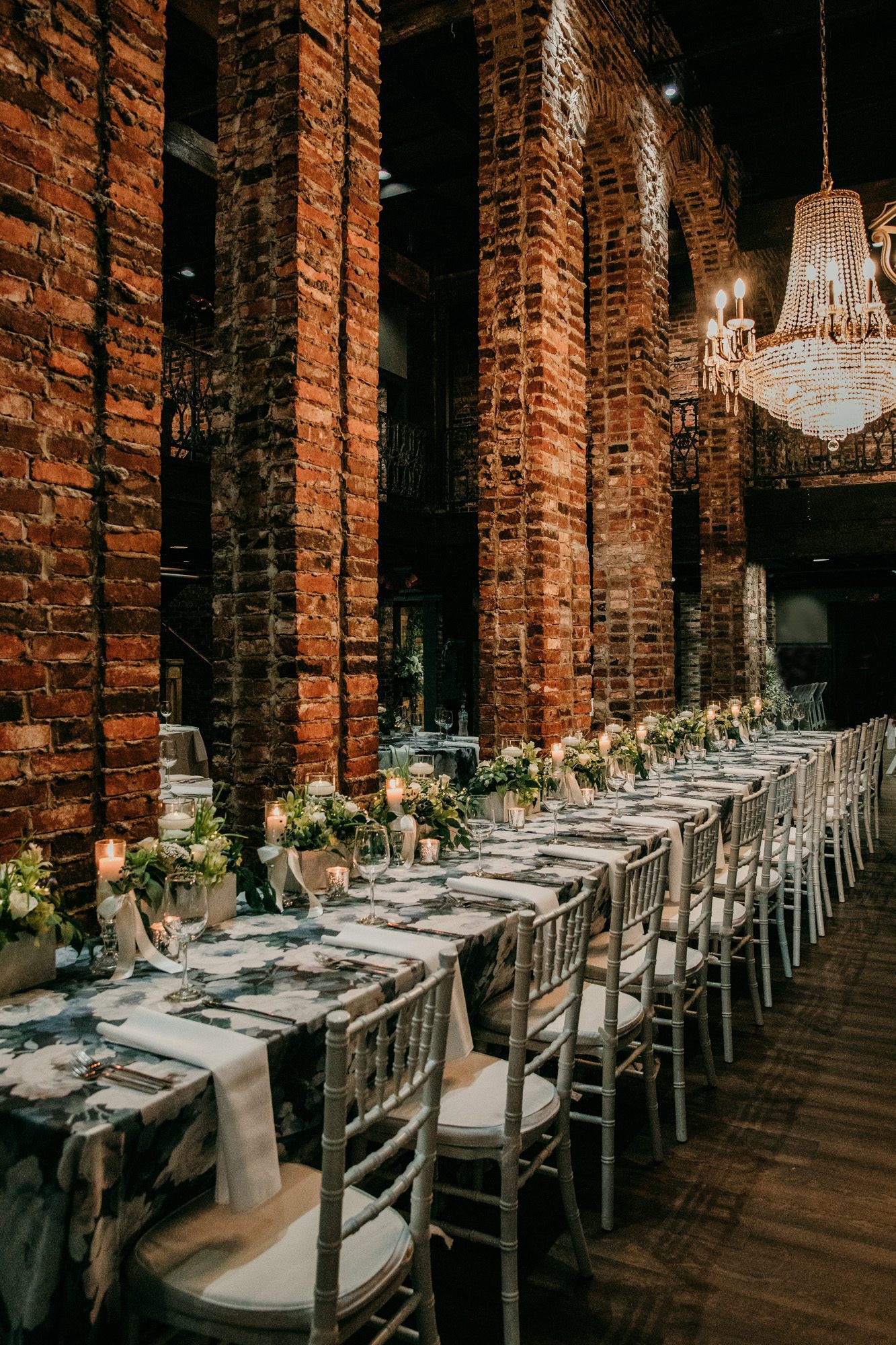 Indoor wedding reception, vintage brick old world charm at the Bedford event and wedding venue in Nashville TN. Photo by Krista Lee Photography