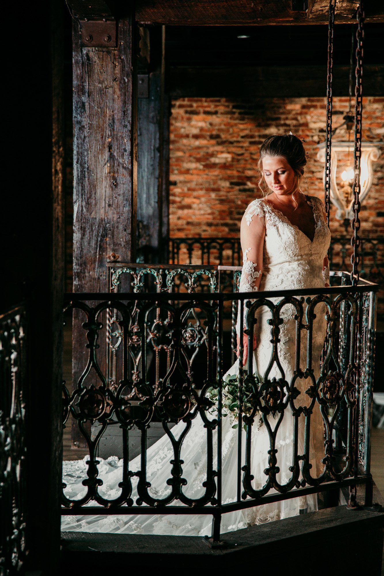 Bride inside a vintage brick building old world charm at the Bedford event and wedding venue in Nashville TN. Photo by Krista Lee Photography