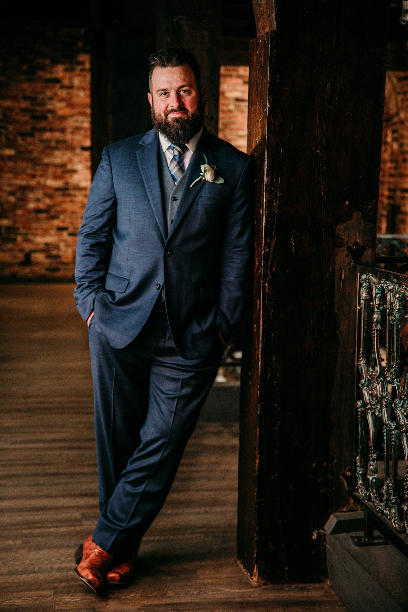  Groom inside a vintage brick building old world charm at the Bedford event and wedding venue in Nashville TN. Photo by Krista Lee Photography